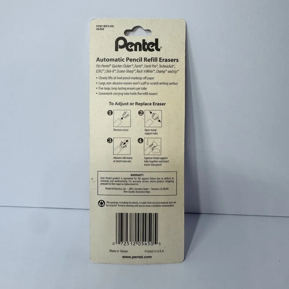 Pentel Automatic Pencil Refill Erasers 15 Ct.‎ Pack NEW White Large Non-Abrasive